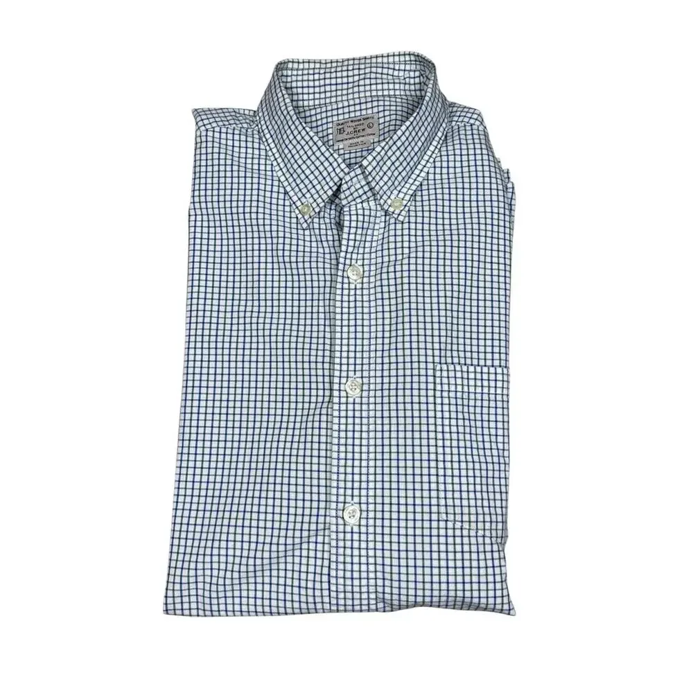 J.Crew Plaid Woven Cotton Button Up Shirt White Blue Green Size Large